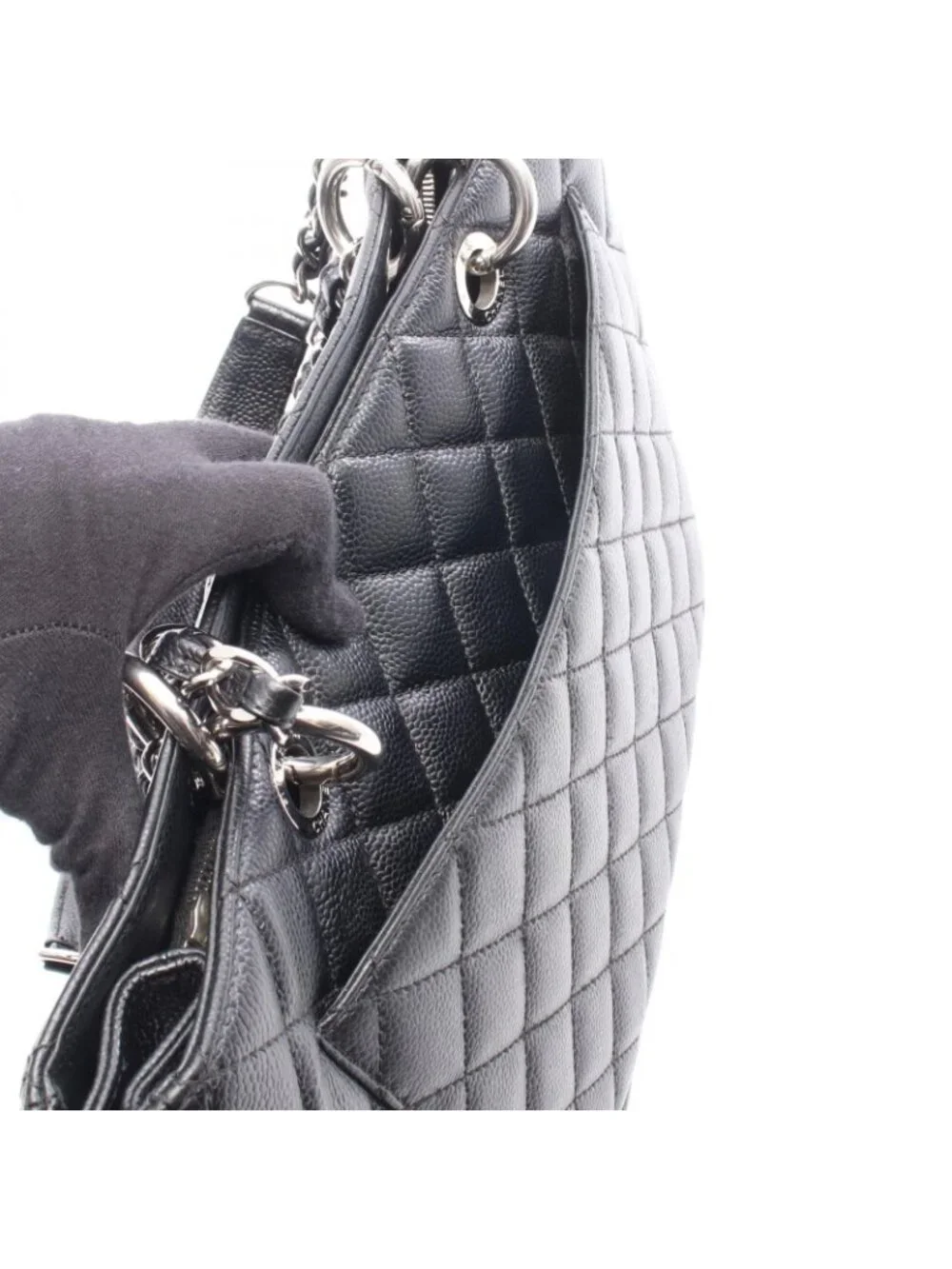 Chanel Tote Bag Quilted Grand Shopping GST Black Caviar Leather Chain